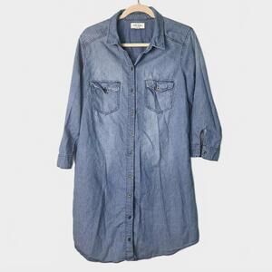 Wax Jean Women Sz 1XL Wash Denim  Long Sleeve Button Down Dress
